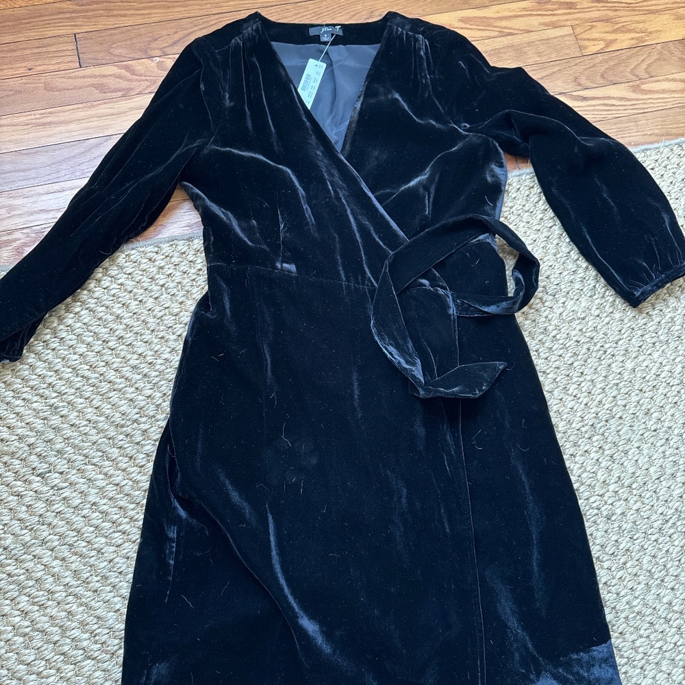 J. Crew black velvet wrap dress